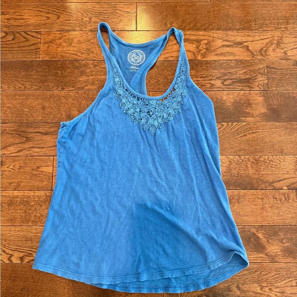 SO Women's Embroidered Blue Tank Top